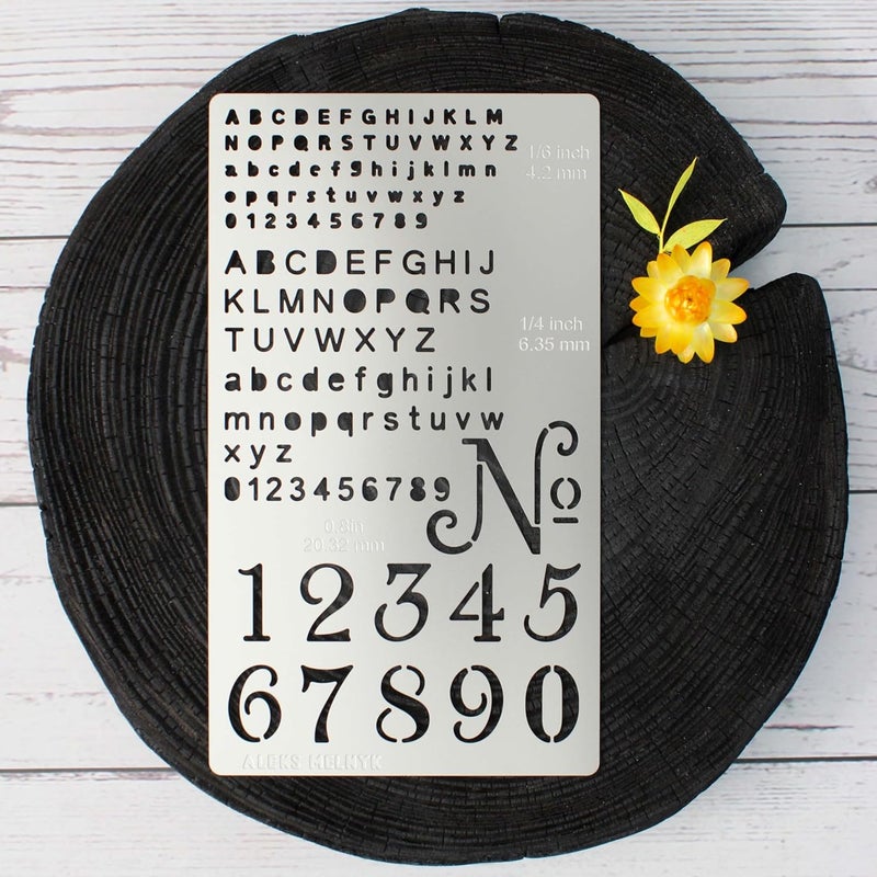 Aleks Melnyk No.422 Metal Stencil, Tiny Letters, Normografo, Pyrography, Wood Burning, 1 PCS, Template, Engraving Wood and Patterns, Alphabet and Number, Lettering, Letting, Bullet Journaling - Image 5